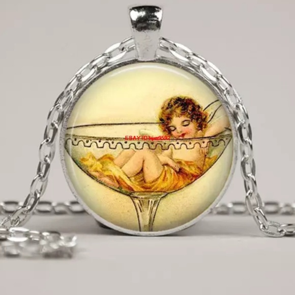 Jewelry - Fairy in a Cocktail Glass silver & Glass Necklace